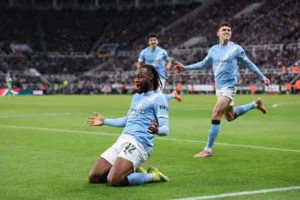 Semenyo scores Manchester City's second goal as they defeat Newcastle United.