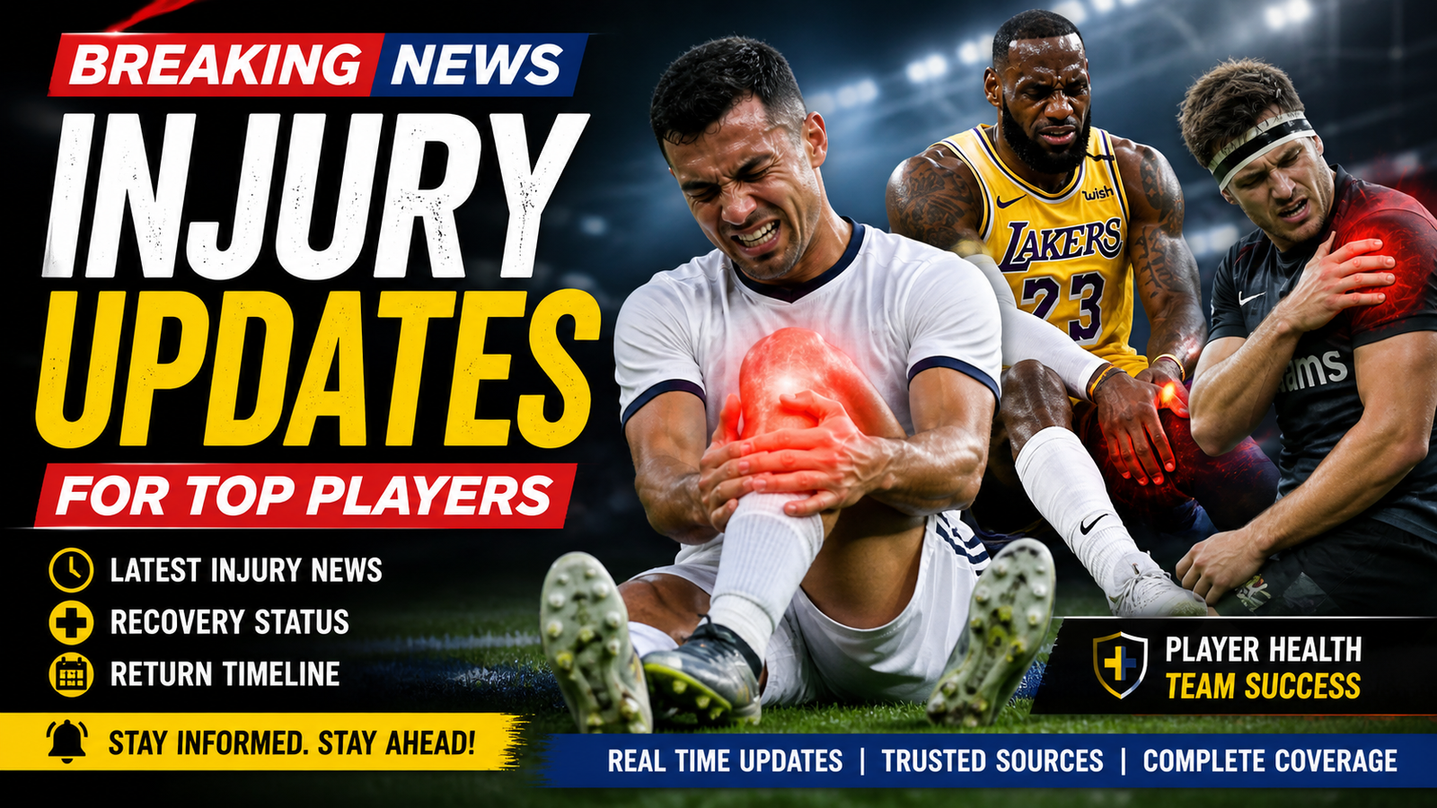 Injury updates for top players showing injured athletes and recovery status in sports