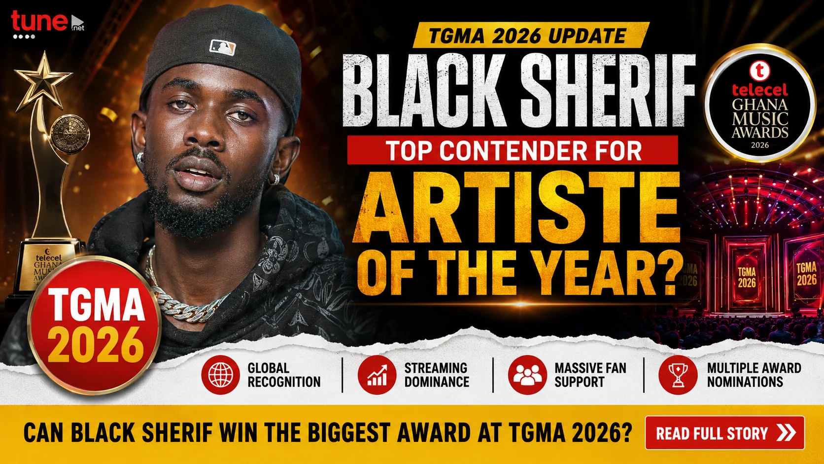 Black Sherif TGMA 2026 Artiste of the Year favorite performing live