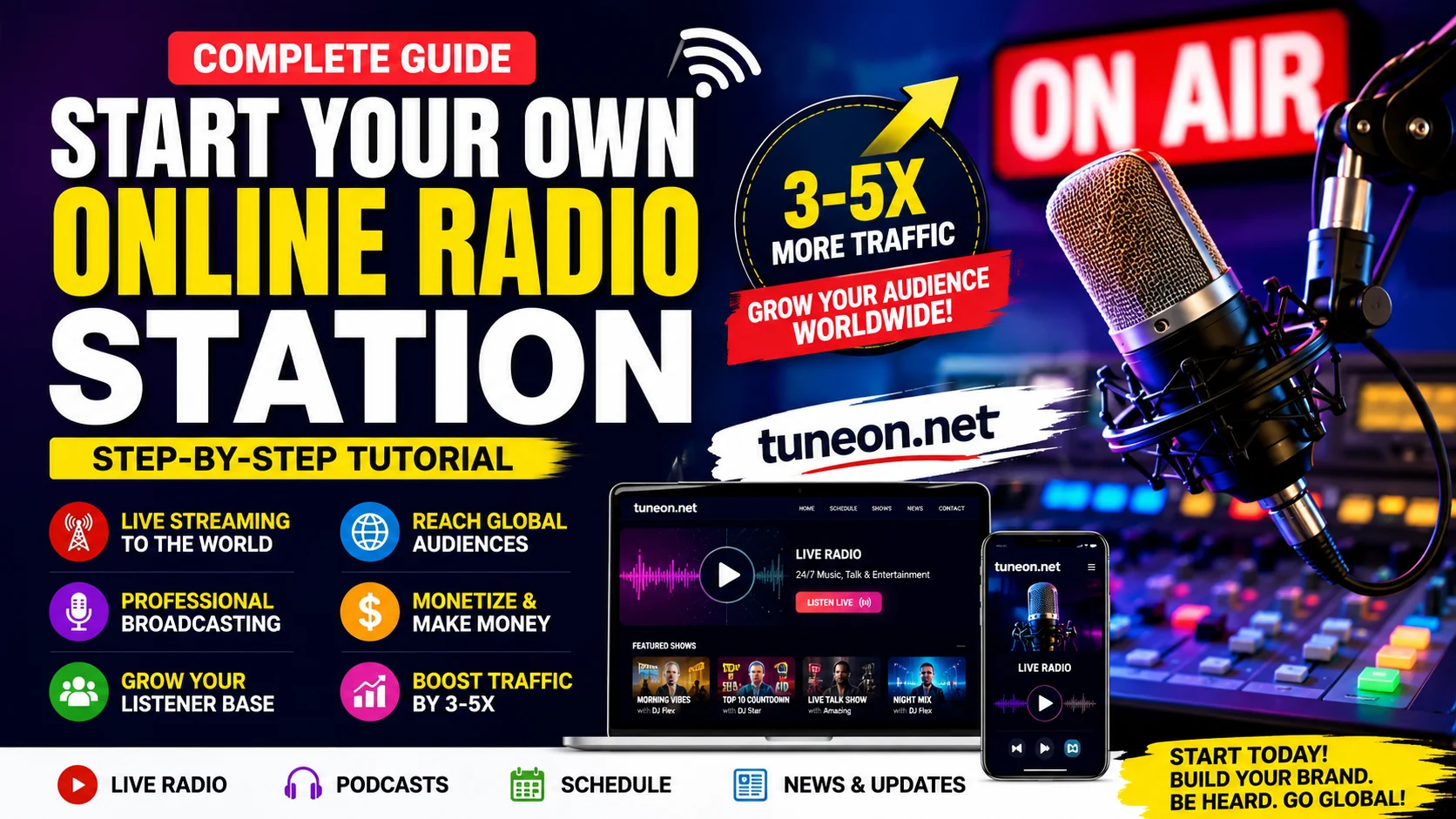 How to Start Your Own Online Radio Station with Live Streaming, Broadcasting Tools, and Tuneon.net branding