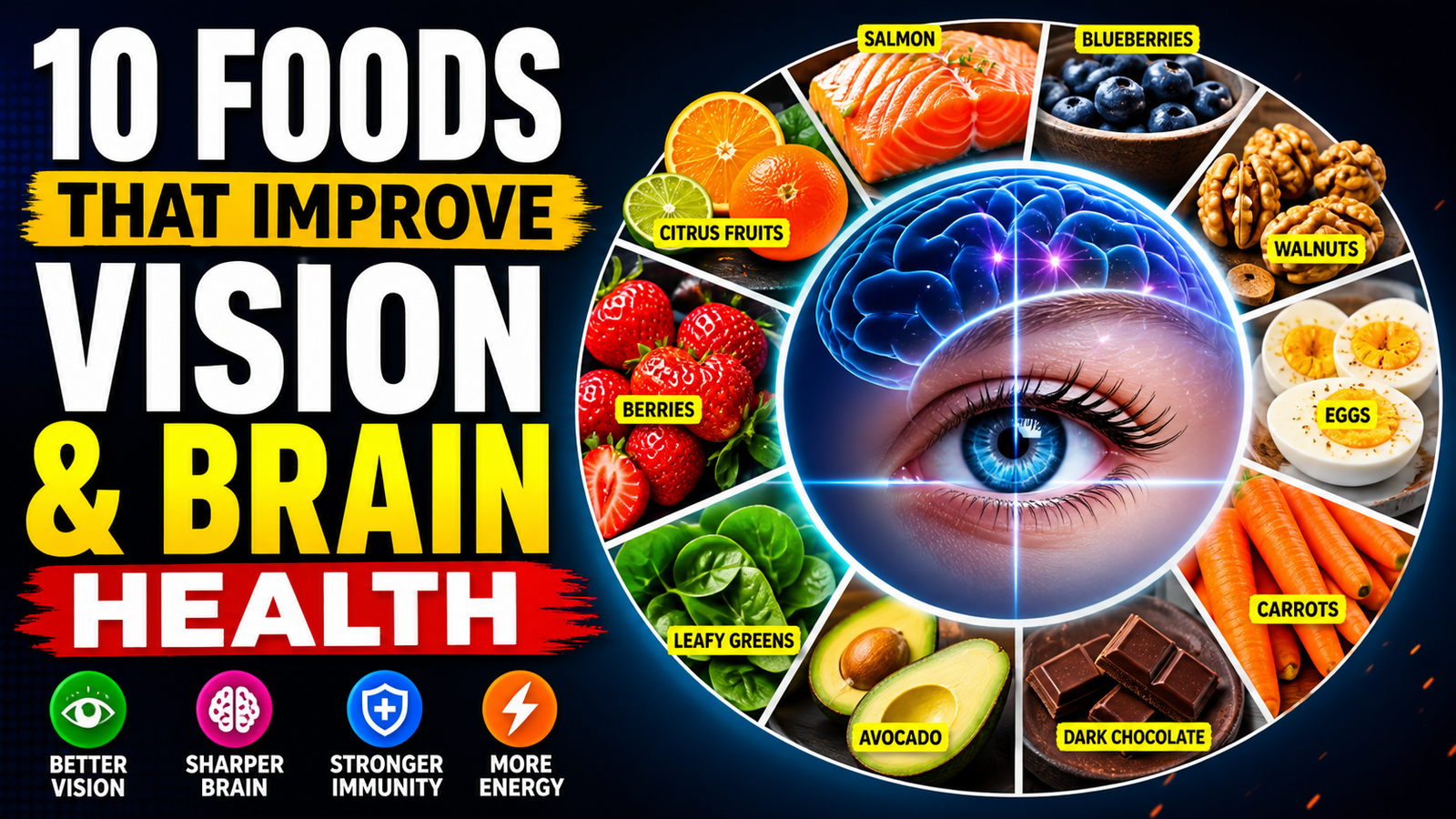 foods that improve vision and brain health infographic eye brain nutrition superfoods