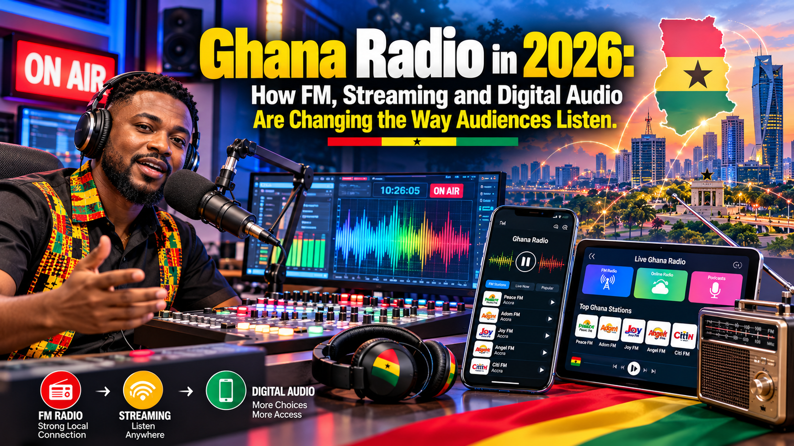 Ghana Radio in 2026: How FM, Streaming and Digital Audio Are Changing the Way Audiences Listen