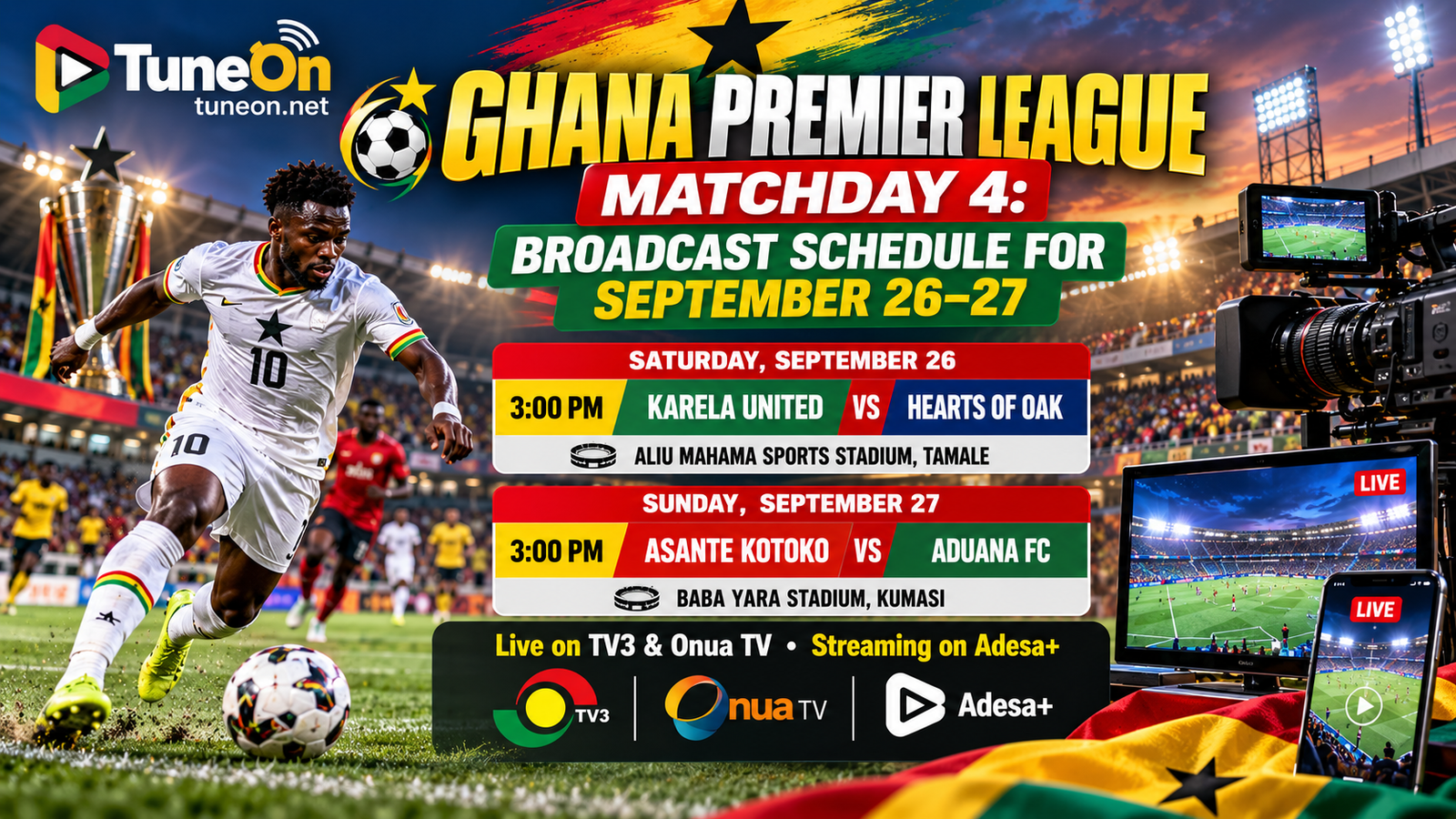 Ghana Premier League Matchday 4: Broadcast Schedule for September 26–27 2 Ghana Premier League Matchday 4: Broadcast Schedule for September 26–27
