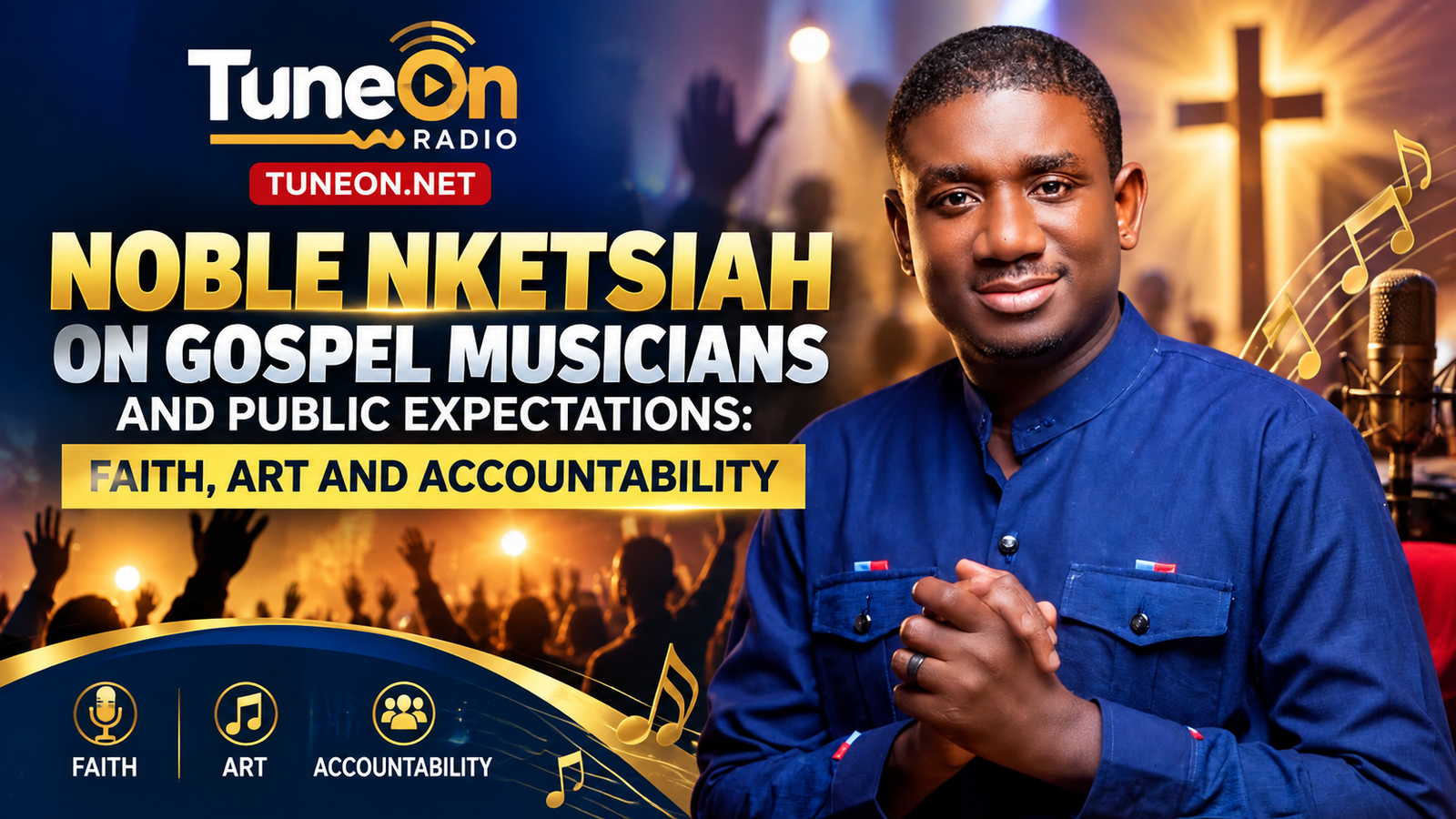 Noble Nketsiah gospel musicians: singer holding a microphone, illustrative TuneOn.net editorial image.