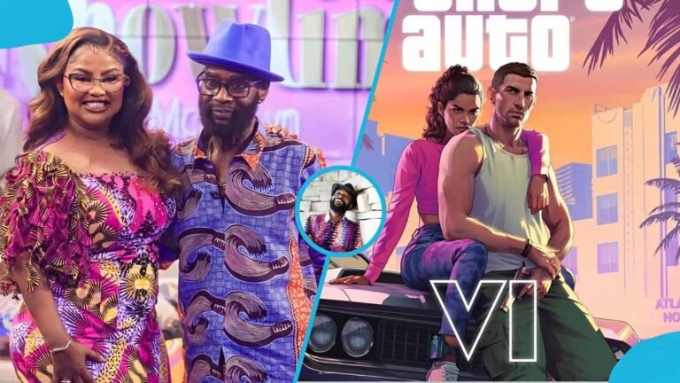 Pat Thomas and Ebo Taylor pictured alongside Grand Theft Auto VI artwork in coverage of the reported Gye Wani soundtrack inclusion